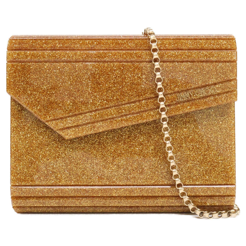 JIMMY CHOO CANDY Glitter Clutch Chain Shoulder Bag, Gold, for Women